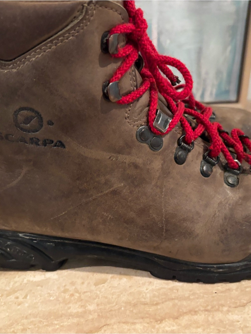 Scarpa Brown Leather Hiking Boots with Red Laces